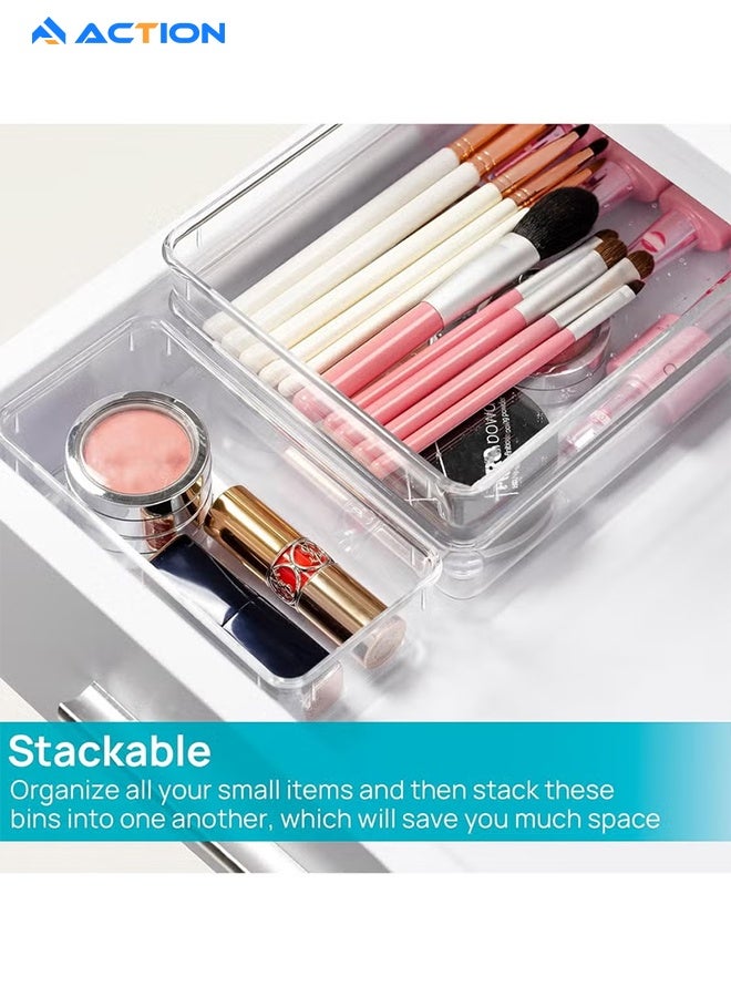 ACTION 25PCS Clear Plastic Drawer Organizer Set – 4 Size Storage Trays for Bathroom, Vanity, Makeup, Kitchen Utensils, Bedroom & Office - Image 3